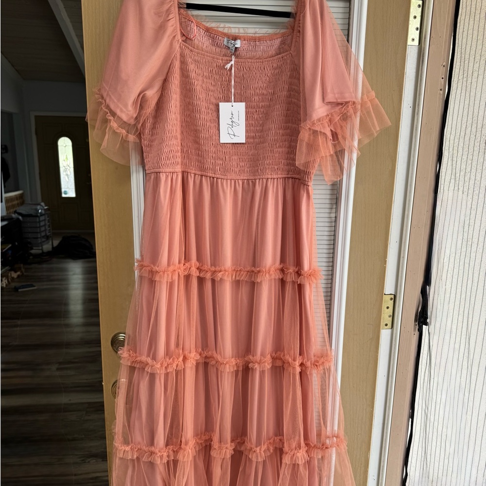 Stunning Polygram Peach Ruffled Dress